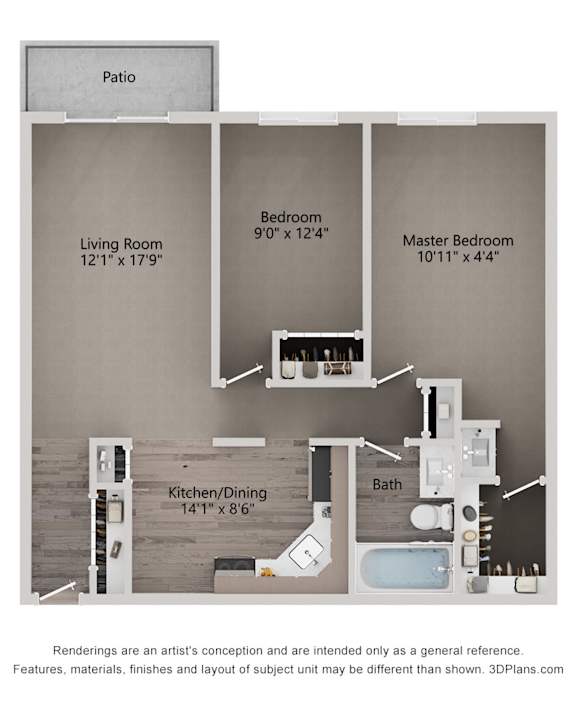 A diagram of a house layout with a living room, bedrooms, a kitchen/dining area, and a bathroom.