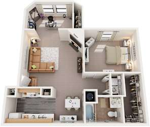 1 Bed 1 Bath Floor Plan | 885 Sq. Ft. at The Vistas, Macon, Georgia, 31210