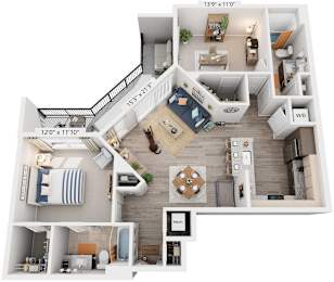 2 Bed 2 Bath Floor Plan | 1,124 Sq. Ft. at Rivergate in Woodbridge, Virginia