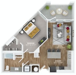 one bedroom floor plan at The Alibi at Lake Lilly