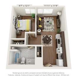  Floor Plan 1 Bedroom 60 Percent AMI