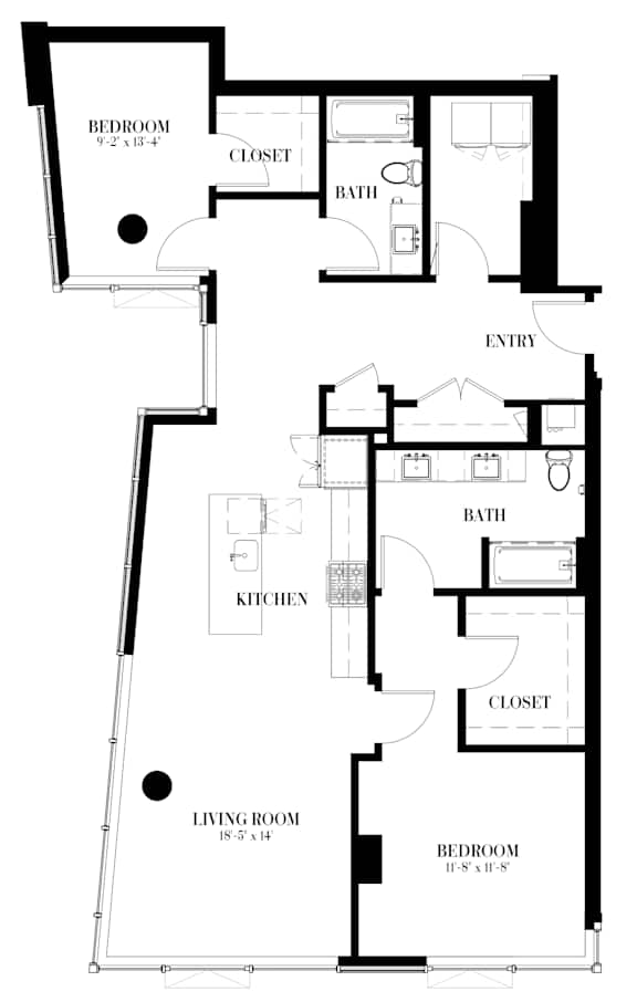 A black and white image of a floor plan for an apartment.