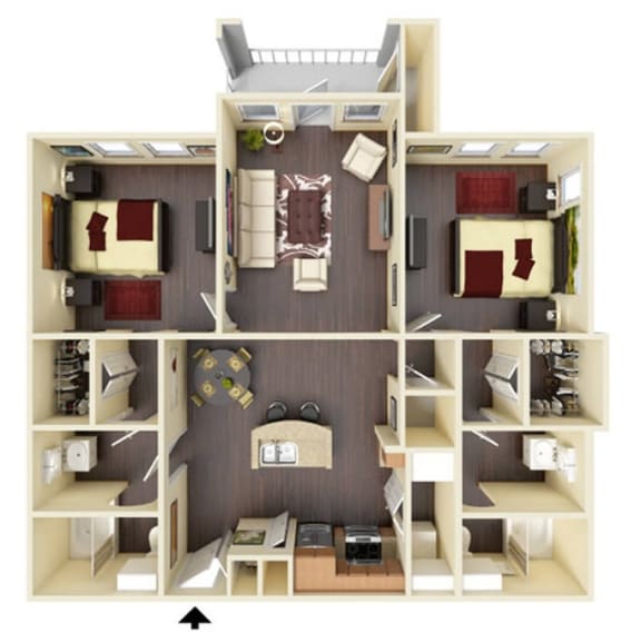 1157 Square-Feet 2 Bedroom 2 Bathroom Sumac Floor Plan Unit at Residence at Midland in Midland, TX