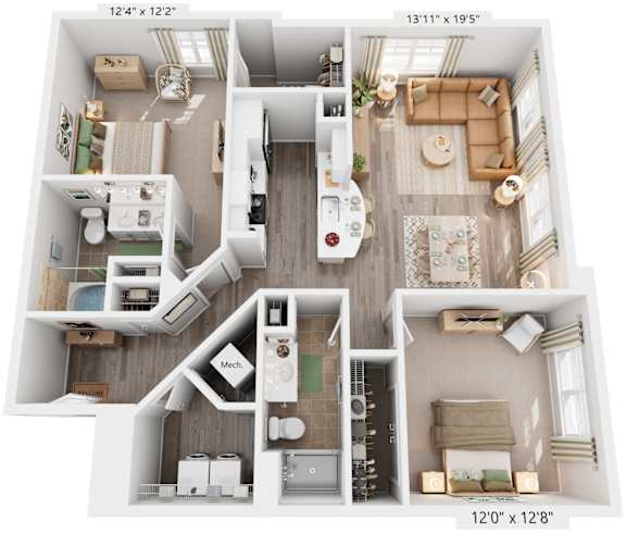 Highpoint Floorplan | 1,217 Sq. Ft. at Flats at West Broad Village, Glen Allen, VA