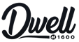 A black and white image of the word "Dwell" with a timestamp of "1600".