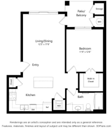 1 Bedroom 1 bathroom E Floor Plan at South Range Crossings