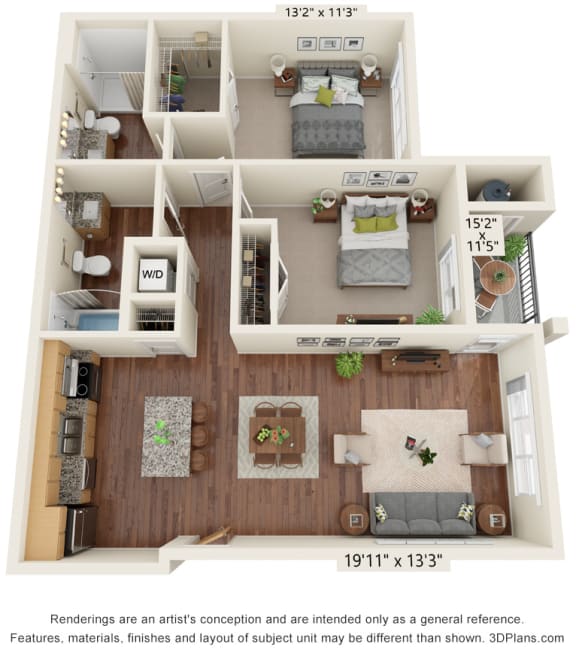 Two Bedroom - H D1 (60%) Floor Plan at South Range Crossings, Parker, 80134