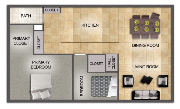 Floor Plan  2 Bedroom and One Bath floor plan  at Oakmound Apartments, Clarksburg, WV