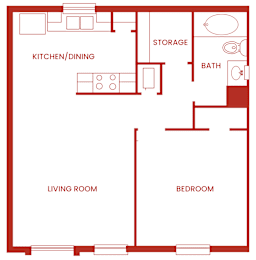 A red floor plan of a living unit type A.