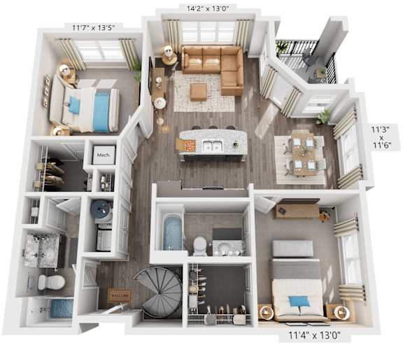 2 Bed 2 Bath Floor Plan | 1,211 Sq. Ft. at Streets of Greenbrier, Chesapeake, 23320