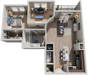 1 Bed 1 Bath Floor Plan | 950 Sq. Ft. at Residence at Riverwatch, Georgia, 30909