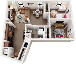 2 Bed 1 Bath Floor Plan | 960 Sq. Ft. at Mayton Transfer Lofts in Petersburg, 23803