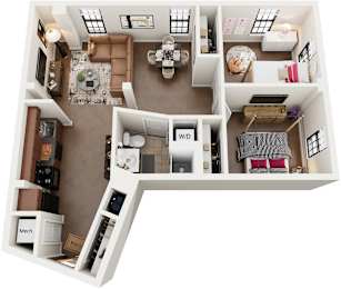 2 Bed 1 Bath Floor Plan | 960 Sq. Ft. at Mayton Transfer Lofts in Petersburg, 23803