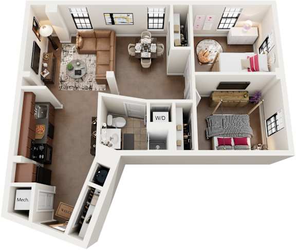 2 Bed 1 Bath Floor Plan | 960 Sq. Ft. at Mayton Transfer Lofts in Petersburg, 23803