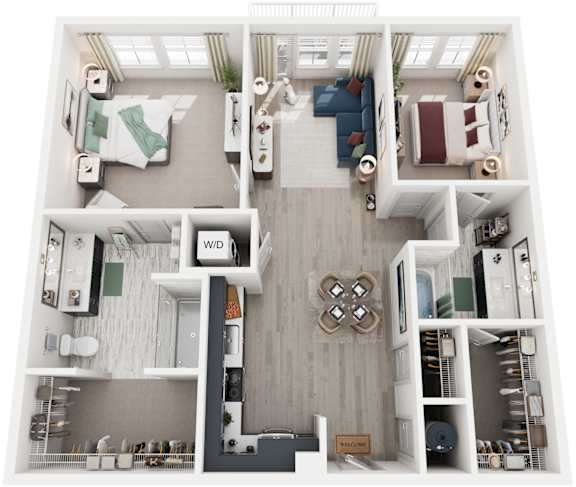 2 Bed 2 Bath Floor Plan | 1,061-1,095 Sq. Ft. at Lyric at Norton Commons Apartments, Kentucky 40059