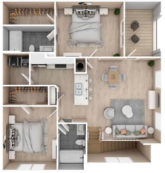 Floor Plan  2 bedroom, 2 bathroom floor plan at Audubon Park Apartment Homes, Zachary, LA