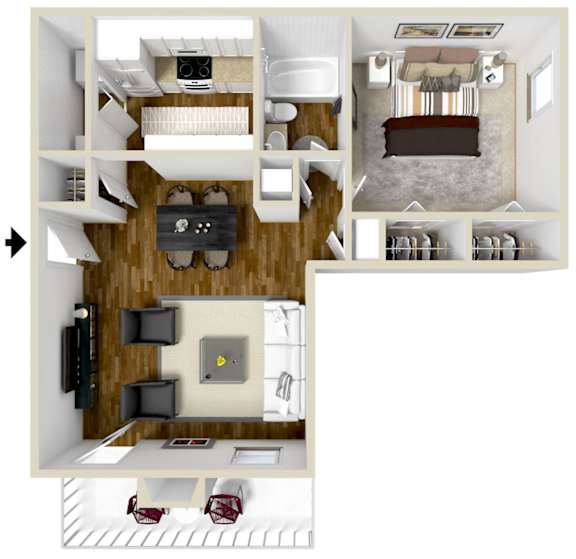 One Bedroom Floor Plan | 700 Sq. Ft. at Lakeshore Pointe Apartment Homes in Brandon, MS