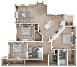 3 bed 2 bath floor plan Audubon Park Apartment Homes Louisiana