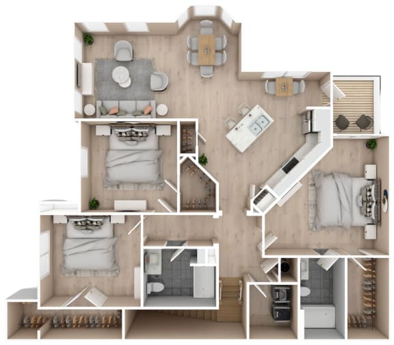 Floor Plan  3 bed 2 bath floor plan Audubon Park Apartment Homes Louisiana