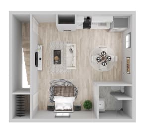 Studio 1 bath Floor Plan at Ella 1711 Apartments, Woodland