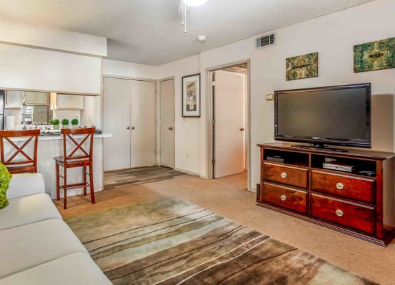 a living room with a couch and a tv