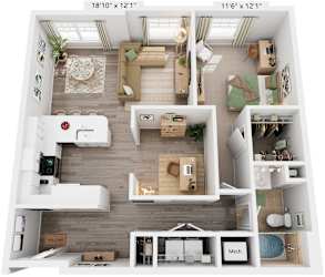 Terrace Floorplan | 953 Sq. Ft. at Flats at West Broad Village, Glen Allen