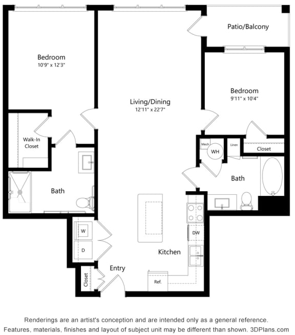 2 bed 2 bath floor plan I at Preserve at Peachtree Shoals 55+ Apartments, Dacula