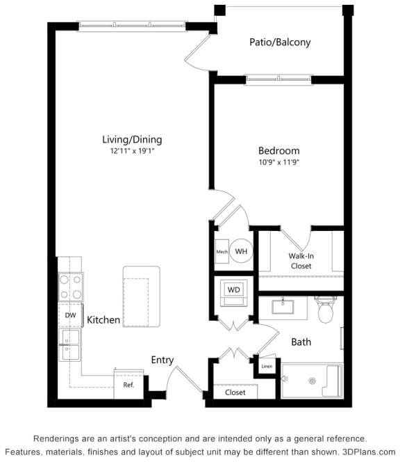 Grayson Ridge_1 Bedroom Floor Plan_A1