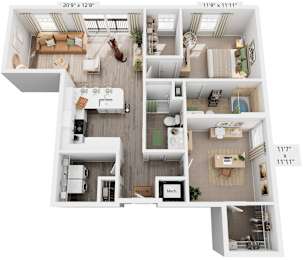 Crestwood Floorplan | 1,123 Sq. Ft. at Flats at West Broad Village, Glen Allen