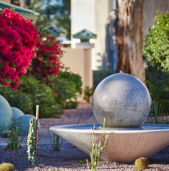 Elegant Fountain with Desert Landscaping at The Viridian Apartments in Scottsdale, AZ