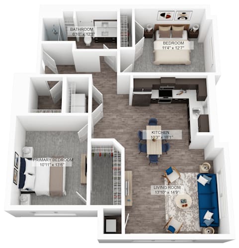 Floor Plan  a stylized floor plan of a 2100 sq ft apartment