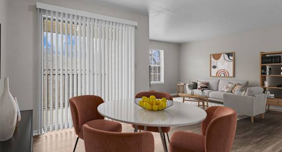 Valley Ridge Apartments in Lewisville, Texas Model Dining Area and View into Living Room