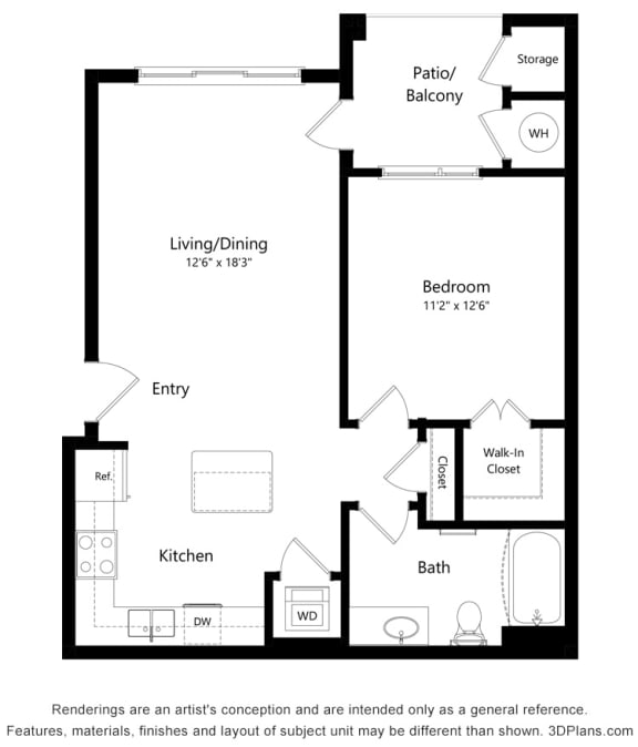 1 Bedroom Floor Plan at South Range Crossings