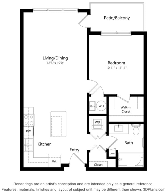 Preserve at Peachtree Shoals_2D_1 Bedroom Floor Plan