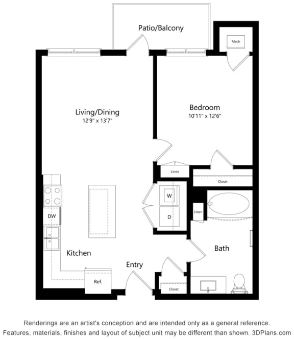 1 Bedroom 1 Bathroom Floor Plan 1 Bedroom 1 Bathroom Floor Plan at Bren Road Station 55+ Apartments, Minnetonka, Minnesota