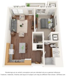 One Bedroom - B Floor Plan at Bren Road Station 55+ Apartments, Minnesota