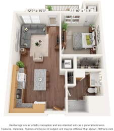 One Bedroom - F Floor Plan at Bren Road Station 55+ Apartments, Minnesota