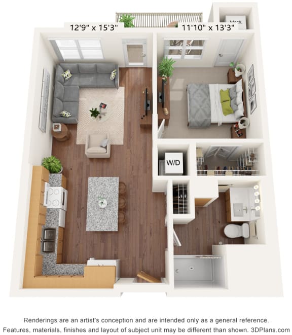 One Bedroom - F Floor Plan at Bren Road Station 55&#x2B; Apartments, Minnesota