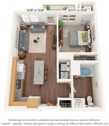 One Bedroom - G Floor Plan at Bren Road Station 55+ Apartments, Minnetonka, 55343