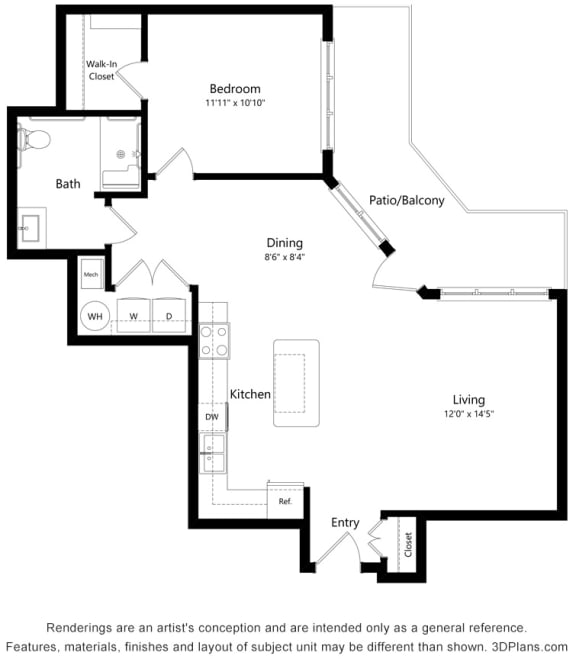 Grayson Ridge_1 Bedroom Floor Plan_A3-ADA