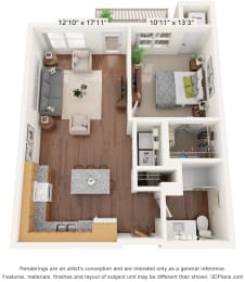 One Bedroom - C Floor Plan at Bren Road Station 55+ Apartments, Minnesota, 55343