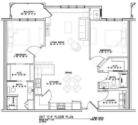 Floor Plan  A floor plan of a house with a living room, two bedrooms, a bathroom, and a kitchen.