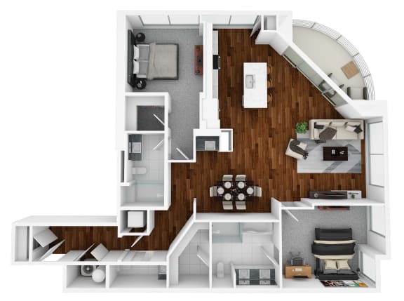 the 1190 sq ft floor plan  industrial with 2 baths