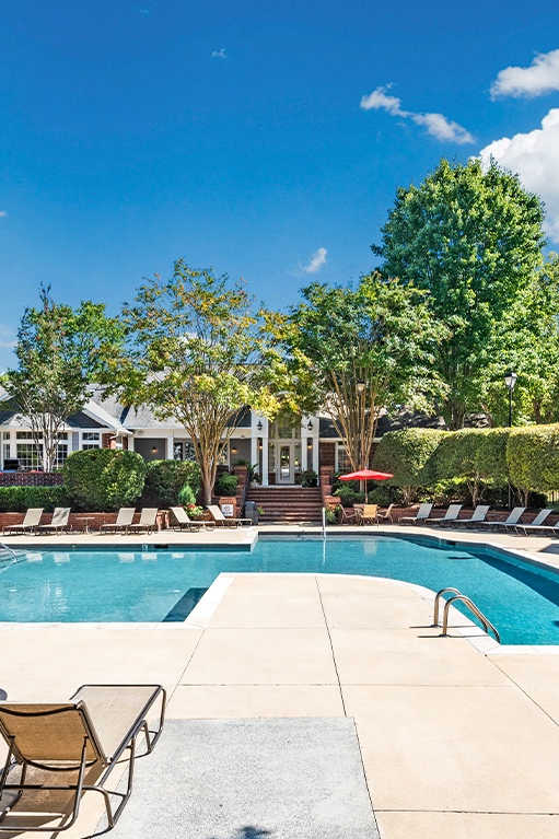 Pool Side Relaxing Area at The Village Apartments, Raleigh, North Carolina