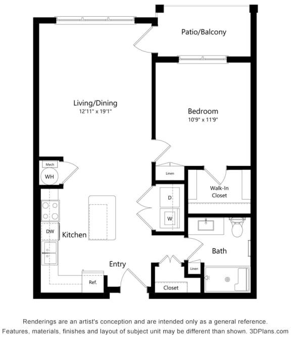 Grayson Ridge_1 Bedroom Floor Plan_A2