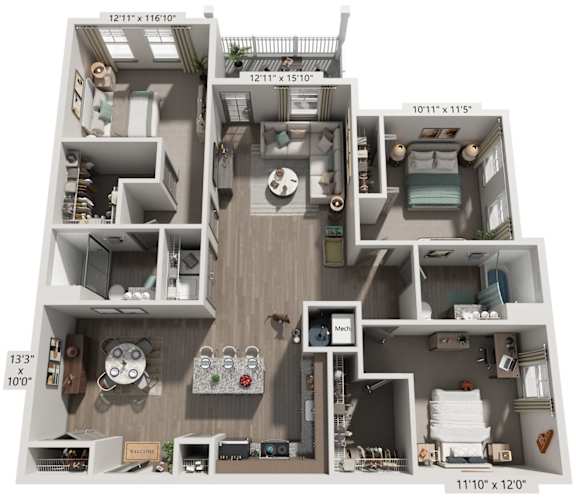 Floor Plan  3 Bed 2 Bath Floor Plan | 1,519 Sq. Ft. at Westland Cove Apartments, Knoxville, 37922