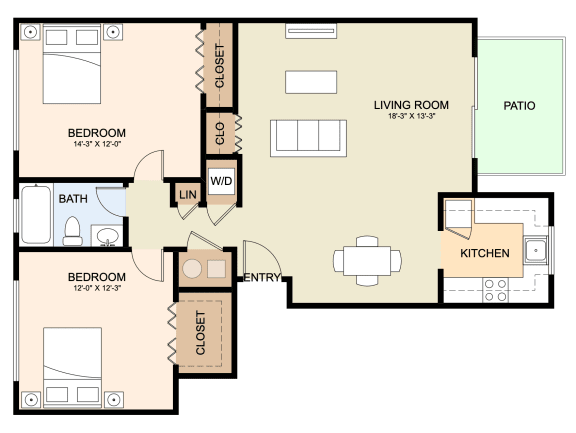 bedroom floor plan | the aspen | apartment homes for rent in pittsburgh, pa
