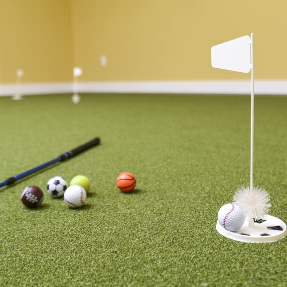 a game of golf with balls and a bat on the turf