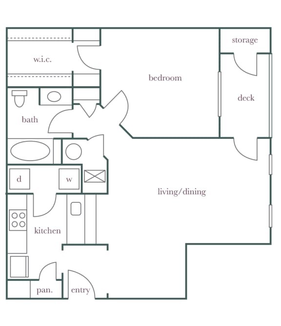 Evergreen Lenox Park - A2 - 1 bedroom and 1 bath - 2D Floor Plan