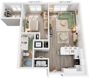 Millstone Floorplan | 879 Sq. Ft. at Flats at West Broad Village, Glen Allen, VA, 23060